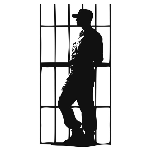 Vector silhueta prisionero en la cárcel color negro sólo todo el cuerpo