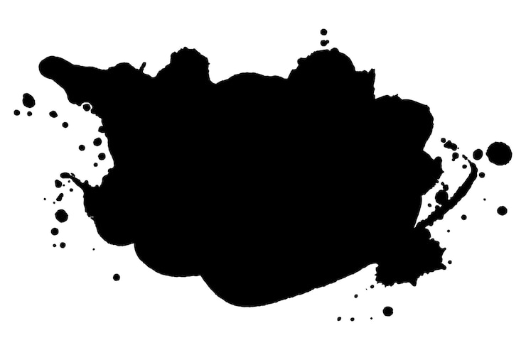 Vector silhueta de salpicaduras de tinta grunge negra con gotas de pintura diseño de estandarte con gotas y pulverización de salpicadura de tinta
