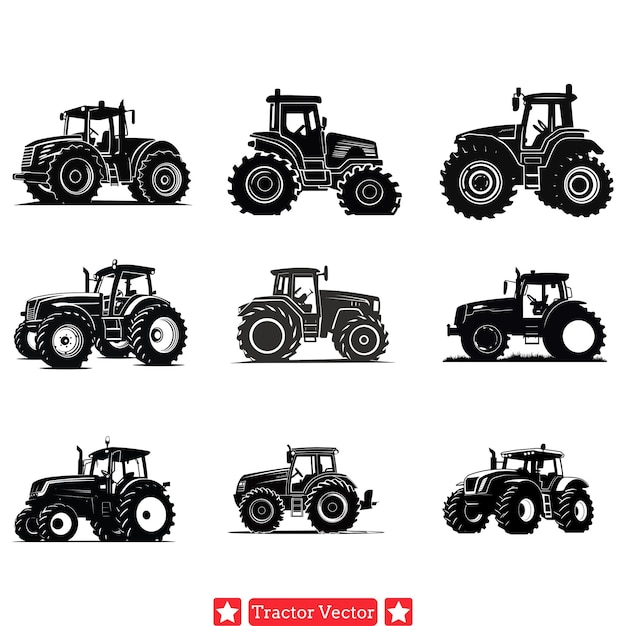 Vector silhueta del tractor bundle diversas máquinas agrícolas gráficos para proyectos