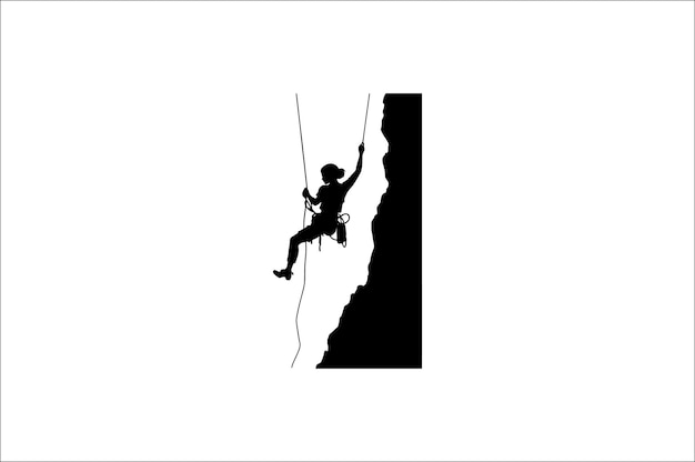 Silhueta del vector de alpinismo en un fondo blanco Silhueta de Rappelling Climbing Vector
