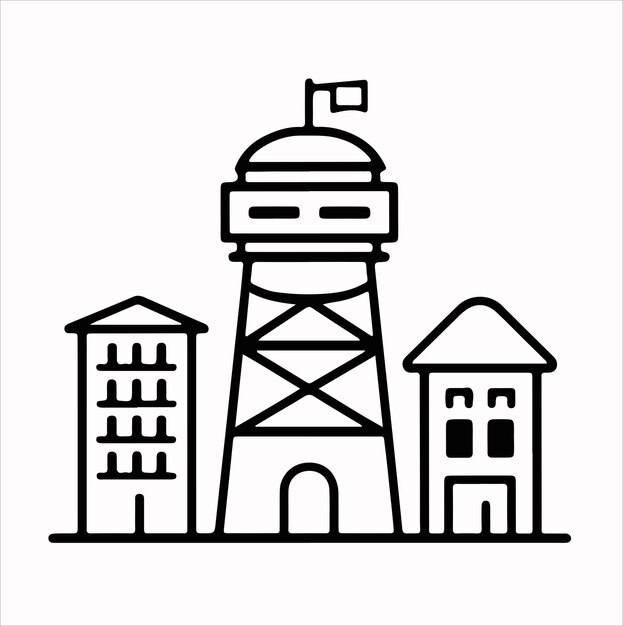 Silhueta vectorial del icono de la torre del rascacielos de la torre móvil minimalista