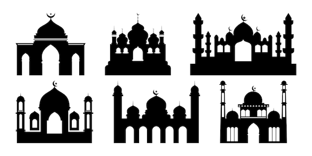 Silhueta vectorial de una mezquita plana islámica