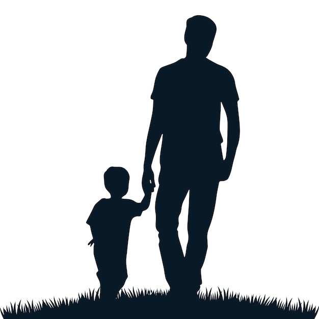 Silhueta vectorial de padre e hijo caminando