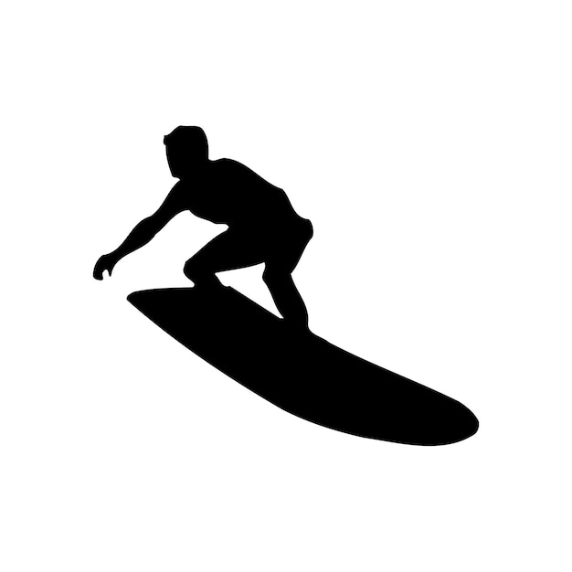 Silhueta vectorial de un surfista de mar con una tabla de surf