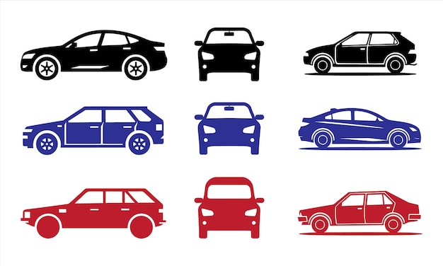 Silhuetas de automóviles en un fondo blanco, automóviles con diferentes poses aisladas
