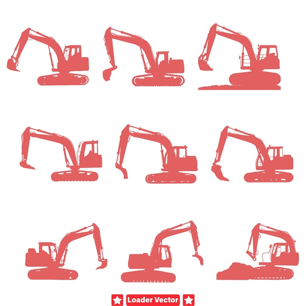 Silhuetas de máquinas cargadoras versátiles perfectas para temas de ingeniería y construcción