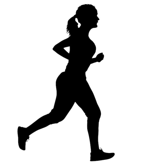Silhuetas negras Corredores sprint mujeres en fondo blanco