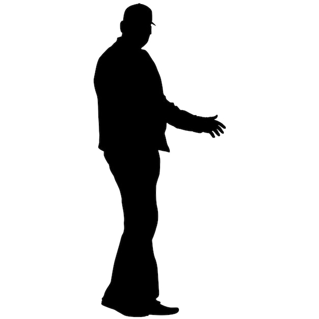 Silhuetas negras hombre con el brazo levantado sobre un fondo blanco