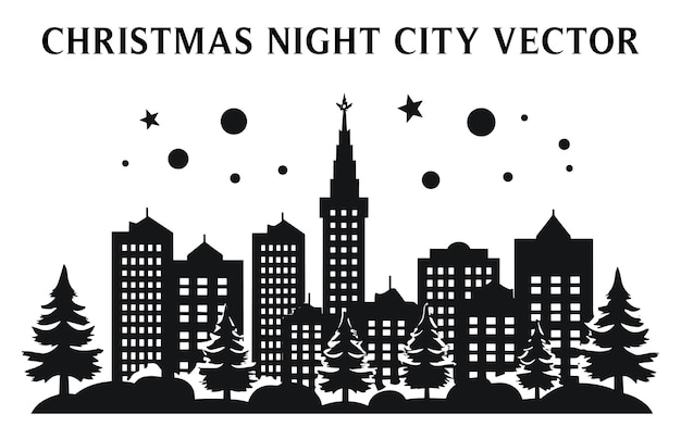 Silhuetas nocturnas del edificio de Navidad Conjunto de Vector de vista nocturna del edificio de navidad