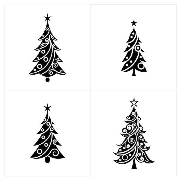 Silhuetas vectoriales estilizadas de árboles navideños festivos para proyectos navideños Arte de líneas vectoriales