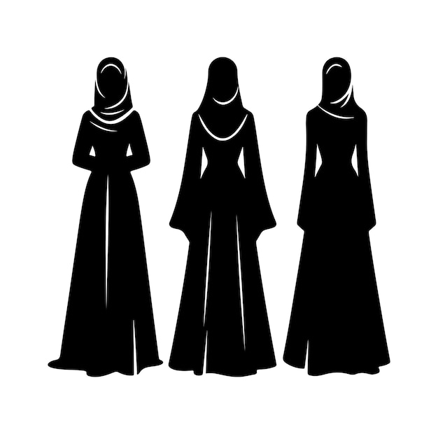 Silhuetas de vestidos de hijab musulmán de abaya vectores premium