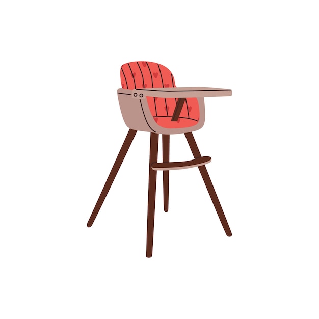 Silla alta de bebe roja para comer en casa con estampado. Criando Niño. Asiento de madera de alimentación para bebé
