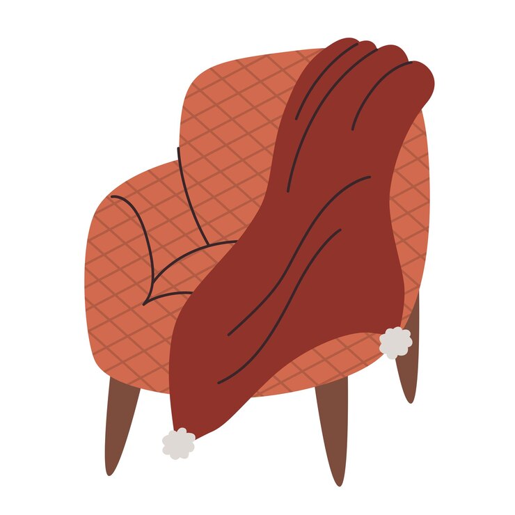 Vector silla a cuadros roja con un confort hogareño a cuadros muebles de otoño interior simple vector dibujado a mano