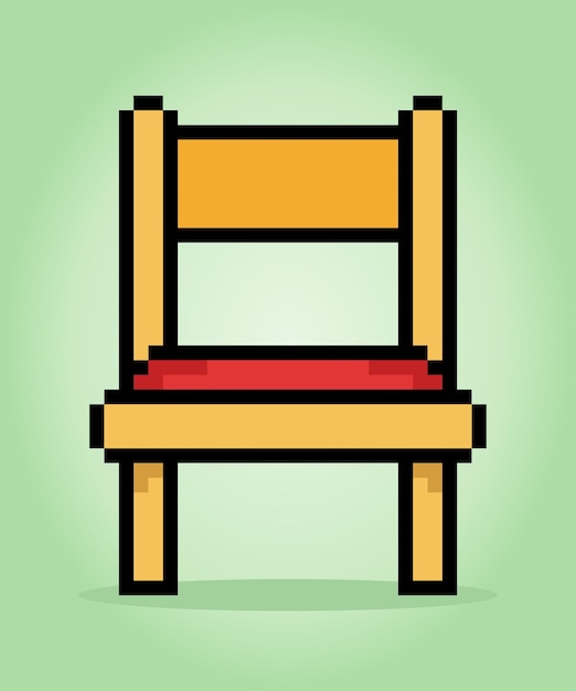 Silla de madera de píxel de 8 bits en ilustración vectorial para activos de juego