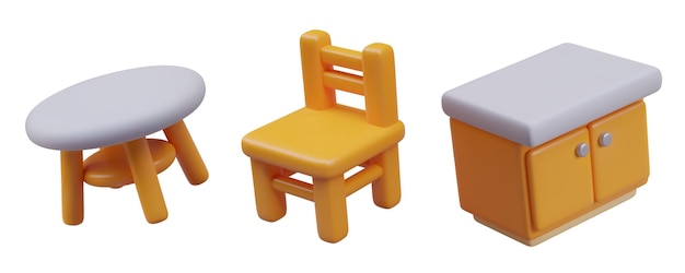 Silla de mesa redonda cofre de cajas taburete 3D taburete taburete de pies objeto vectorial vista en ángulo