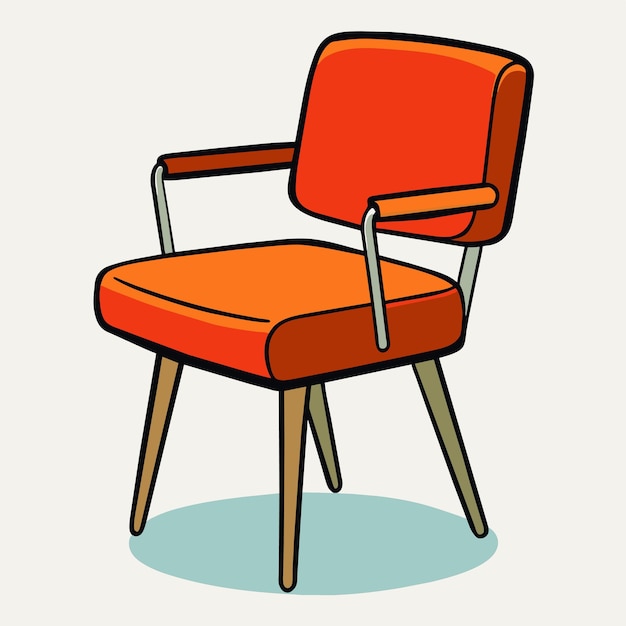 una silla naranja con un asiento rojo y un fondo blanco