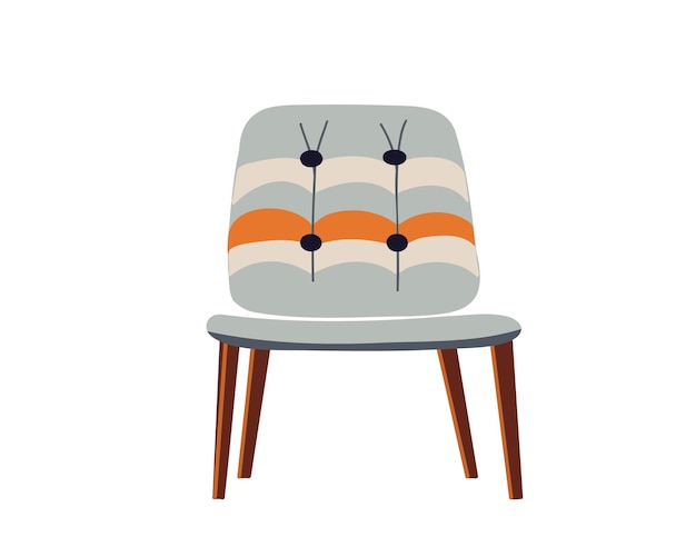 Silla o sillón tapizado a rayas grises en una ilustración vectorial de fondo blanco