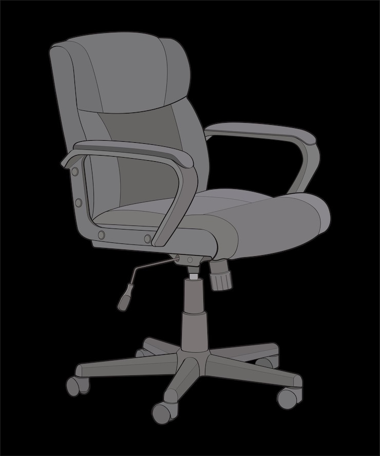Vector silla de oficina arte vectorial aislado ilustración vectorial muebles interiores sobre fondo negro arte vectorial de silla de oficina para colorear libro