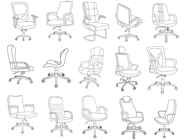 Silla de oficina moderna elegante conjunto variado de sillas de oficina Sillas de oficina mínimas vectoriales