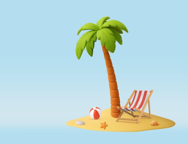 Silla de palma de playa 3D y pelota