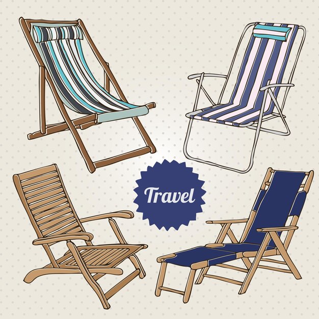 Silla de playa de ilustración vintage