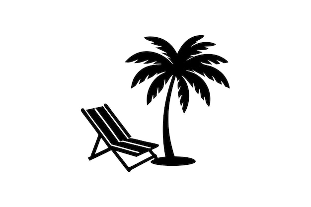 Silla de playa y palmera sobre fondo blanco Escena de verano con una silla de playa con pequeñas palmeras