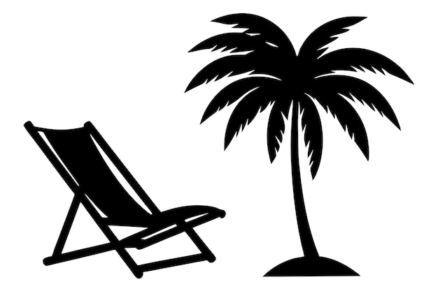 Silla de playa y palmera sobre fondo blanco Escena de verano con una silla de playa con pequeñas palmeras