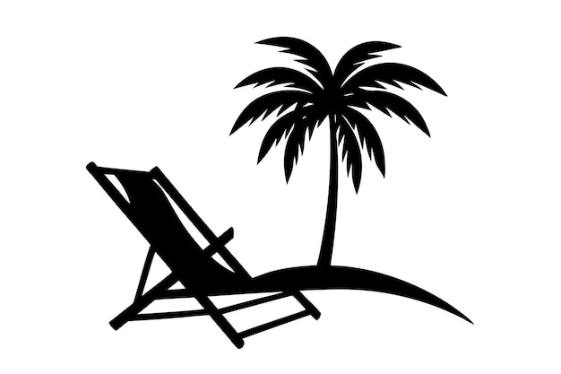 Silla de playa y palmera sobre fondo blanco Escena de verano con una silla de playa con pequeñas palmeras