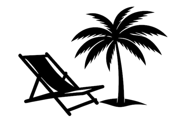 Silla de playa y palmera sobre fondo blanco Escena de verano con una silla de playa con pequeñas palmeras