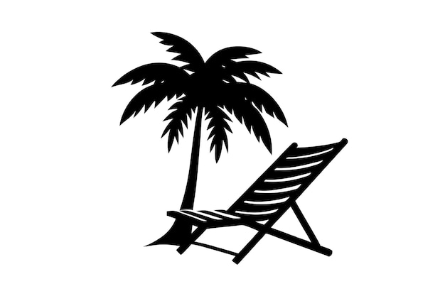 Silla de playa y palmera sobre fondo blanco Escena de verano con una silla de playa con pequeñas palmeras