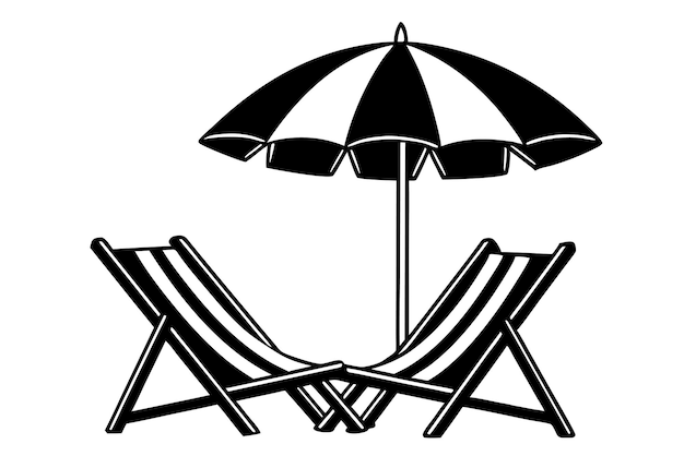 Silla de playa con paraguas de arte vectorial