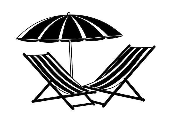 Silla de playa con paraguas de arte vectorial
