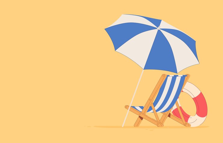 Vector silla de playa con paraguas vacaciones de verano en la orilla del mar días cálidos y soleados de verano en vacaciones