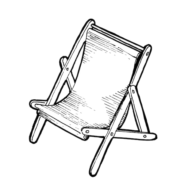 Vector silla de playa plegable, gráficos en blanco y negro al estilo de un boceto sobre el tema del verano