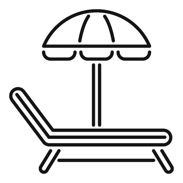 Silla de playa bajo sombrilla relajándose en vacaciones icono de arte de línea minimalista