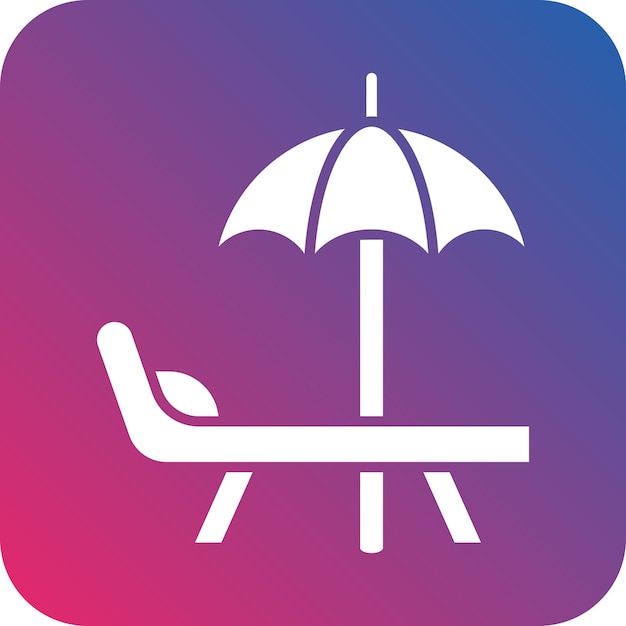 una silla reclinable azul y rosa con un paraguas en ella