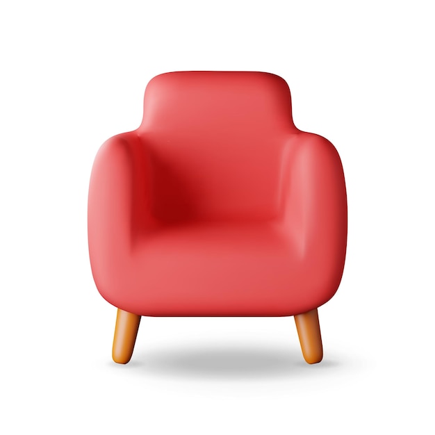 Silla roja de 3d con piernas de madera aisladas