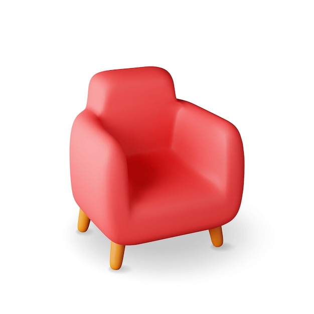 Silla roja de 3d con piernas de madera aisladas