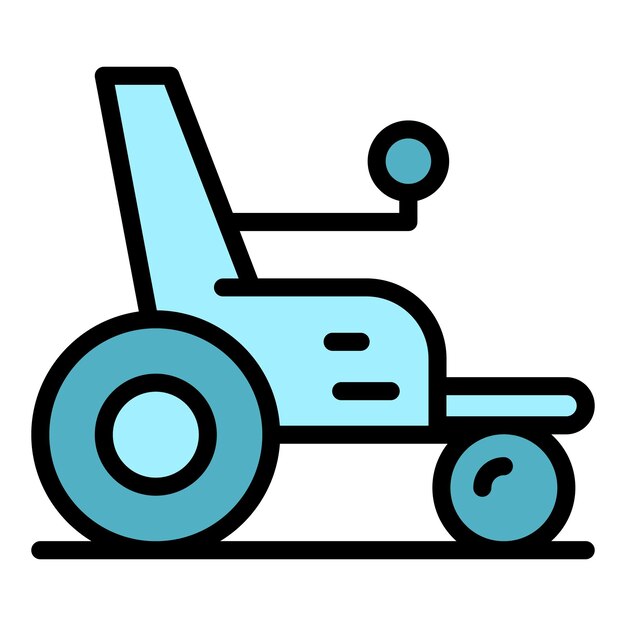 Silla de ruedas eléctrica para persona icono contorno vectorial silla de scooter accionamiento eléctrico color plano