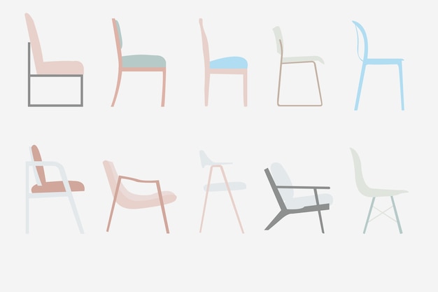 Las sillas de estilo de vista lateral vector de muebles de oficina diseñan el conjunto