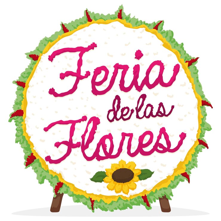 Vector silleta colocada en patas de madera decorada con hojas de girasol e invitación para fiesta de las flores