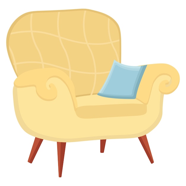 Sillón acogedor sobre fondo blanco Estilo de dibujos animados Ilustración vectorial