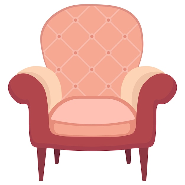 Sillón acogedor sobre fondo blanco Estilo de dibujos animados Ilustración vectorial