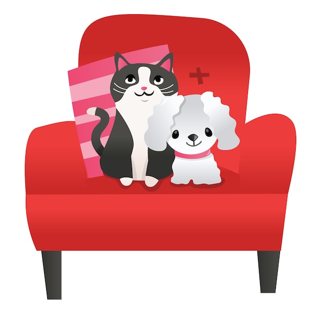 Sillón de cachorro de gatito de dibujos animados