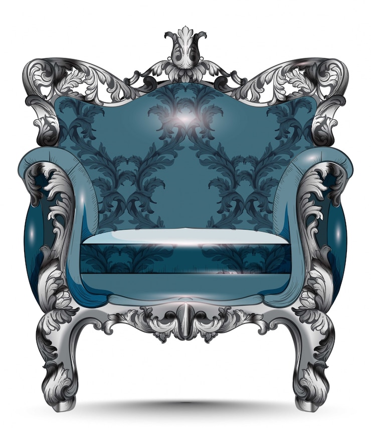 Vector sillón de lujo barroco. muebles con tela victoriana adornada. vector realista 3d d