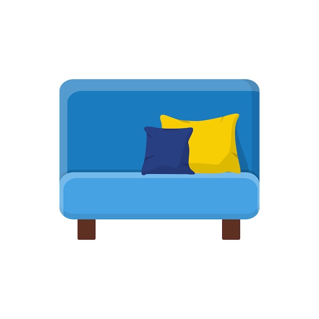 Sillón moderno cómodo azul elegante en estilo plano aislado en el fondo blanco. Parte del interior de una sala de estar u oficina. Mobiliario suave para el descanso y la relajación. Ilustración vectorial
