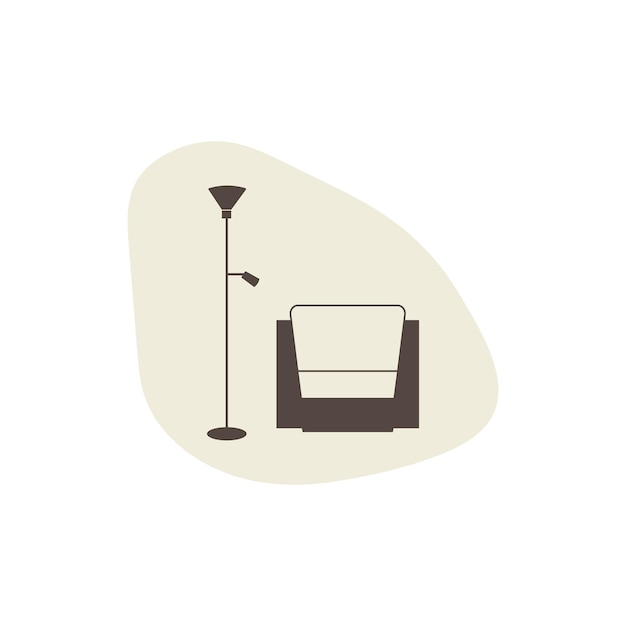 Sillón moderno con lámpara de pie Icono de muebles vectoriales en estilo plano Concepto de negocio de muebles