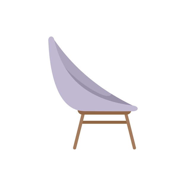 Sillón púrpura con piernas de madera de pie sobre un fondo blanco