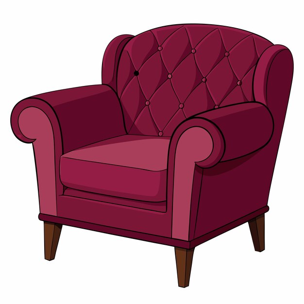 Sillón de terciopelo de Borgoña aislado sobre un fondo blanco