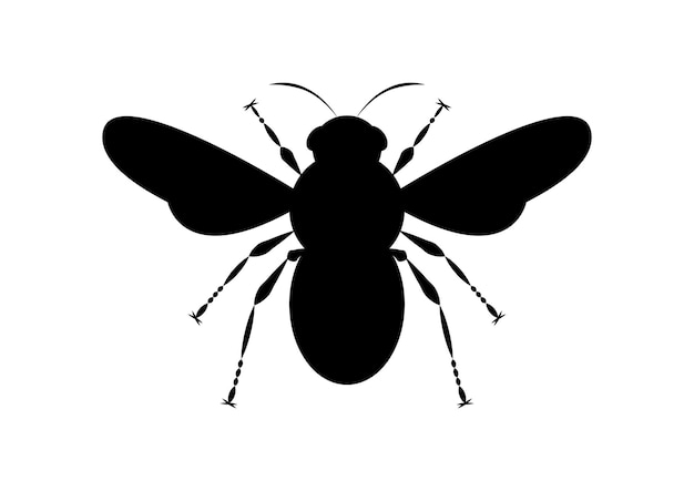 Silueta de abeja en blanco y negro en vector de estilo plano